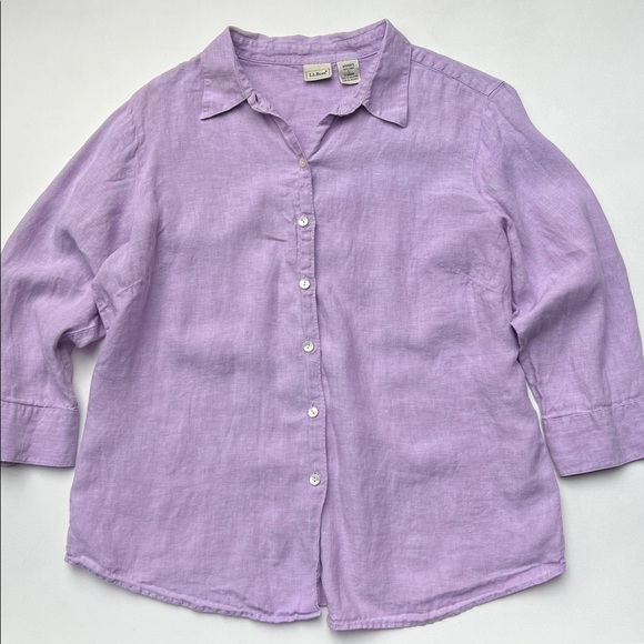 L.L. Bean Lavender Button-Up linen lightweight casual everyday errands Shirt - Picture 1 of 6